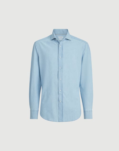 Chambray shirt Light Denim Man - Brunello Cucinelli