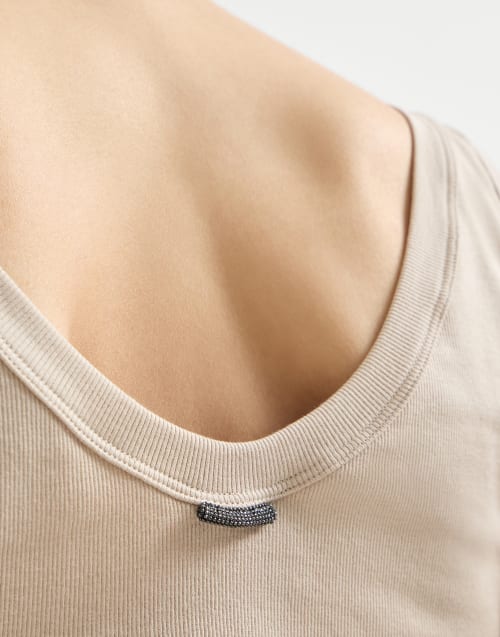 Top aus Rippenjersey Kaltes Beige Damen - Brunello Cucinelli