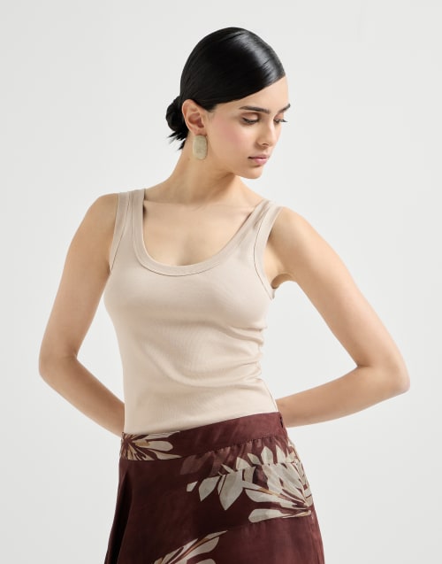 Top aus Rippenjersey Kaltes Beige Damen - Brunello Cucinelli