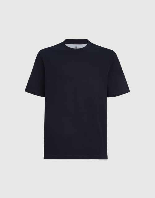 Cotton jersey crew neck T-shirt Navy Blue Man - Brunello Cucinelli