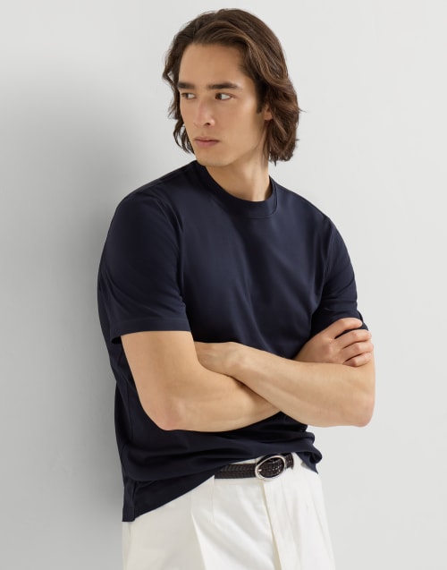 Cotton jersey crew neck T-shirt Navy Blue Man - Brunello Cucinelli