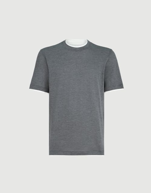 T-shirt with faux-layering Dark Grey Man - Brunello Cucinelli