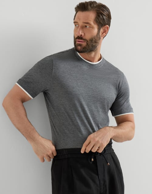 T-shirt with faux-layering Dark Grey Man - Brunello Cucinelli