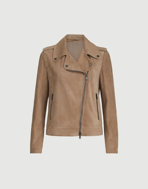 Bikerjacke aus Veloursleder Haselnuss Damen - Brunello Cucinelli