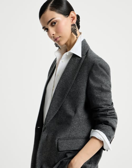 Cashmere jersey blazer with monili Anthracite Woman - Brunello Cucinelli