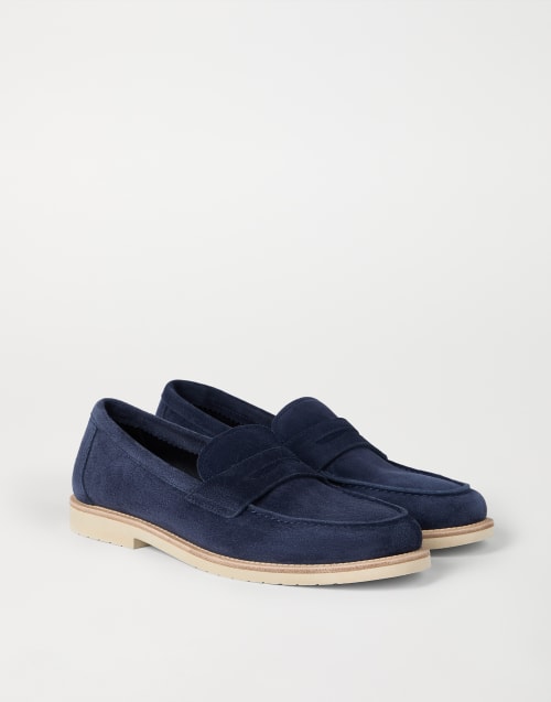 Calfskin penny loafers Avio Blue Man - Brunello Cucinelli