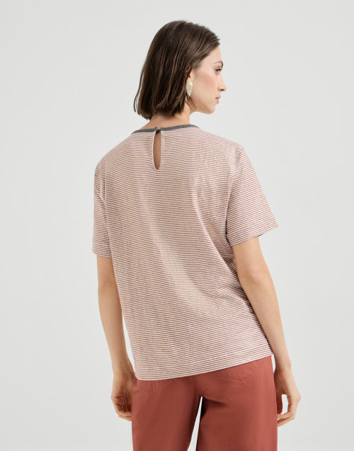 T-shirt en jersey rayé Orange Femme - Brunello Cucinelli
