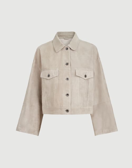 Couture suede jacket Light Grey Woman - Brunello Cucinelli