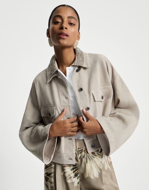 Couture suede jacket Light Grey Woman - Brunello Cucinelli