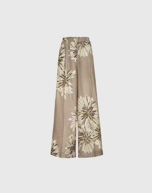 Bloom print pongee trousers Khaki Woman - Brunello Cucinelli