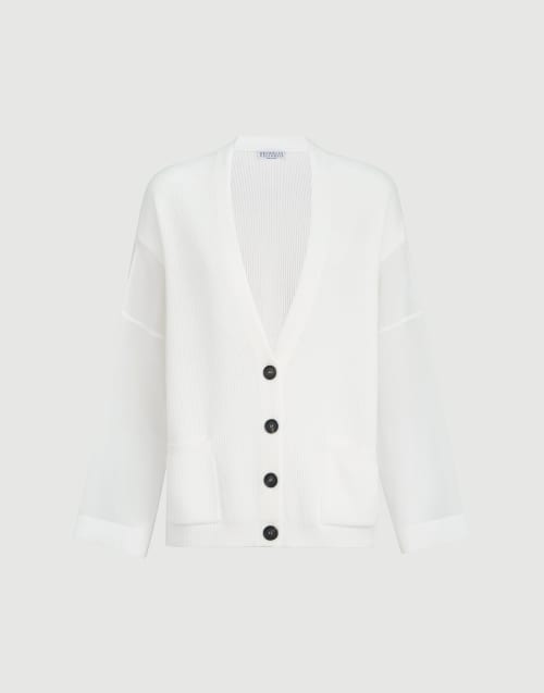 Rib knit cardigan White Woman - Brunello Cucinelli