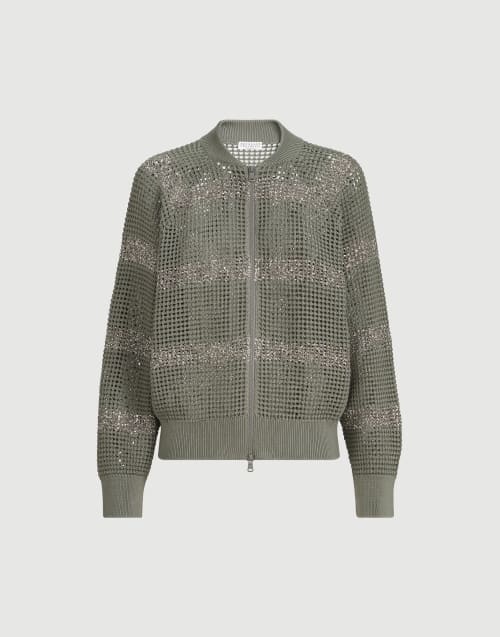 Cardigan à rayures brillantes Vert Kaki Femme - Brunello Cucinelli