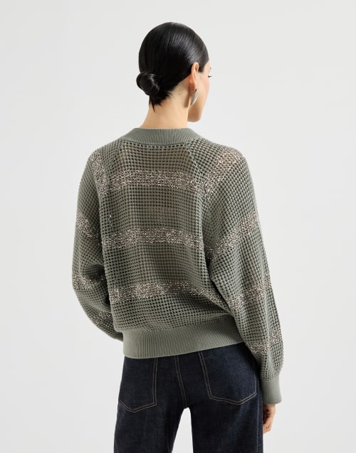 Cardigan with dazzling stripes Khaki Woman - Brunello Cucinelli