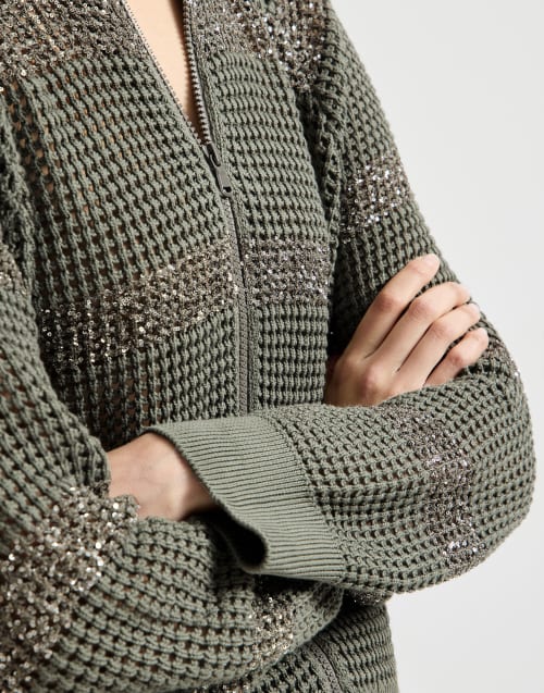 Cardigan à rayures brillantes Vert Kaki Femme - Brunello Cucinelli