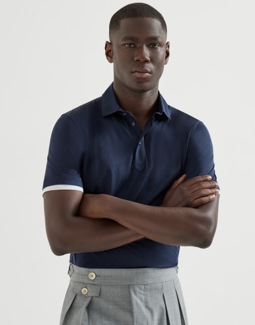 Polo with shirt collar Blue Man - Brunello Cucinelli