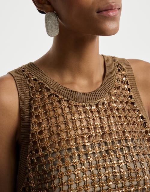 Dazzling Net Embroidery top Brown Woman - Brunello Cucinelli