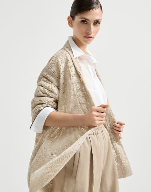 Cardigan Dazzling Water Lillies Beige Donna - Brunello Cucinelli