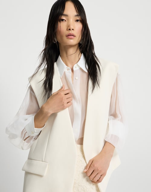 双层斜纹绉布马甲 象牙色 女款 - Brunello Cucinelli