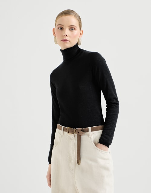 Cashmere and silk Sparkling sweater Black Woman - Brunello Cucinelli