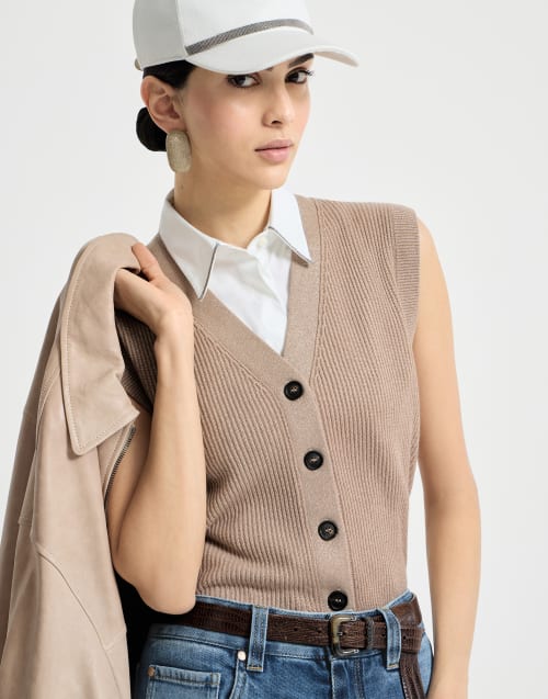 Cashmere knit vest Light Brown Woman - Brunello Cucinelli
