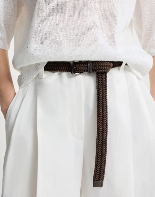 Braided belt with monili Rust Brown Woman - Brunello Cucinelli