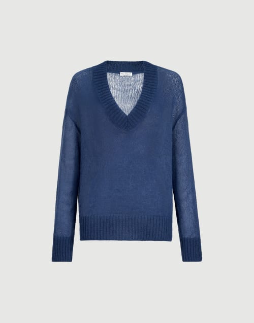 Virgin wool and mohair sweater Blue Woman - Brunello Cucinelli