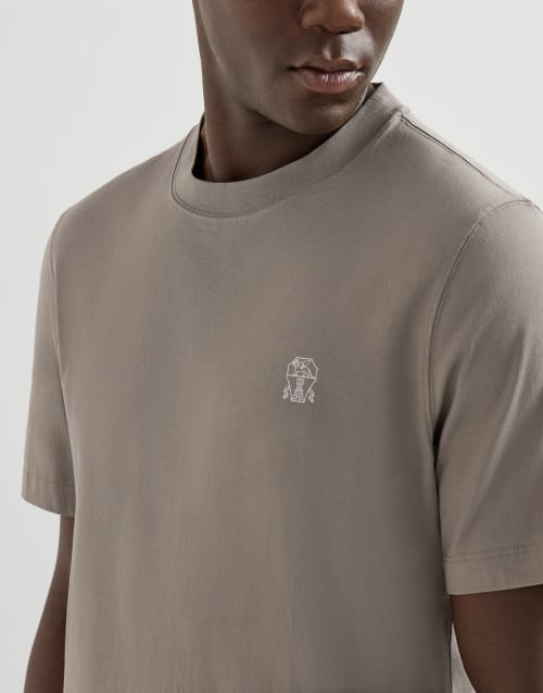 Camiseta de jersey con logotipo Khaki Hombre - Brunello Cucinelli