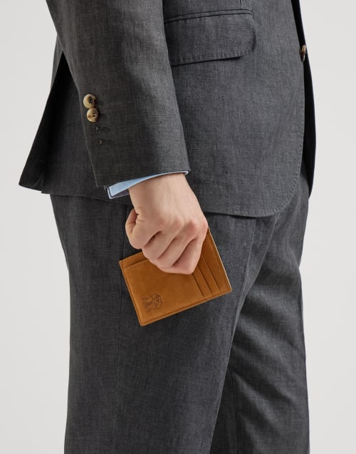 Nubuck card holder Cognac Man - Brunello Cucinelli