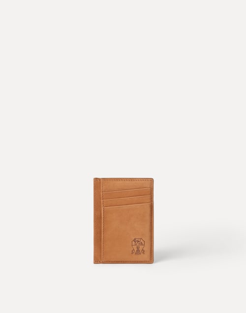 Nubuck card holder Cognac Man - Brunello Cucinelli