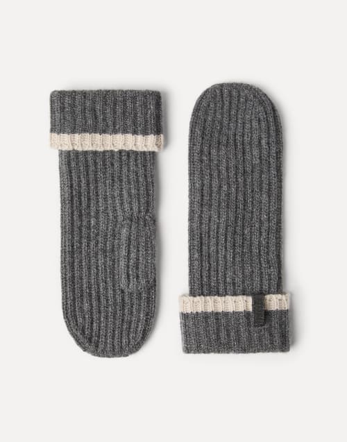 Moufles en maille ornées de Monile Gris Moyen Femme - Brunello Cucinelli
