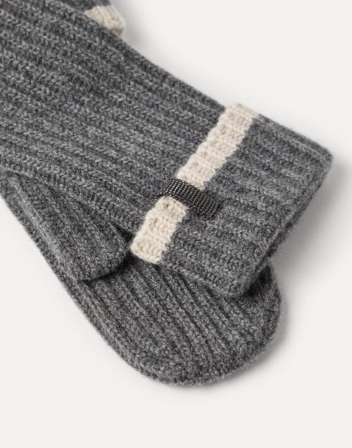 Moufles en maille ornées de Monile Gris Moyen Femme - Brunello Cucinelli