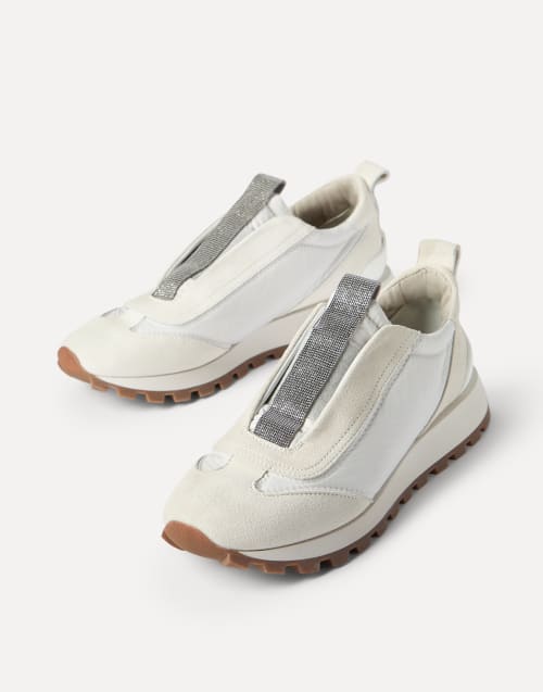 Suede and techno fabric runners White Woman - Brunello Cucinelli