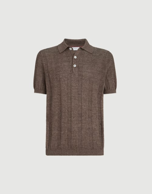 Rib knit polo Hazelnut Man - Brunello Cucinelli