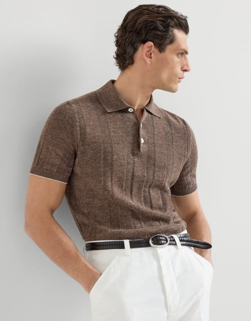 Rib knit polo Hazelnut Man - Brunello Cucinelli