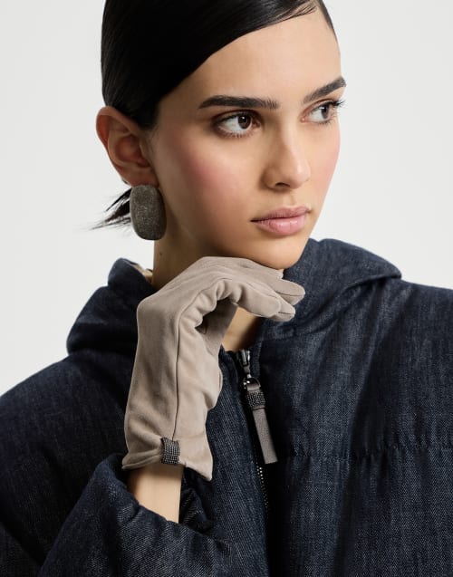 Suede gloves Beige Woman - Brunello Cucinelli