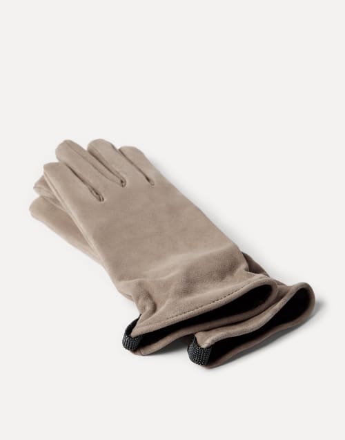 Suede gloves Beige Woman - Brunello Cucinelli