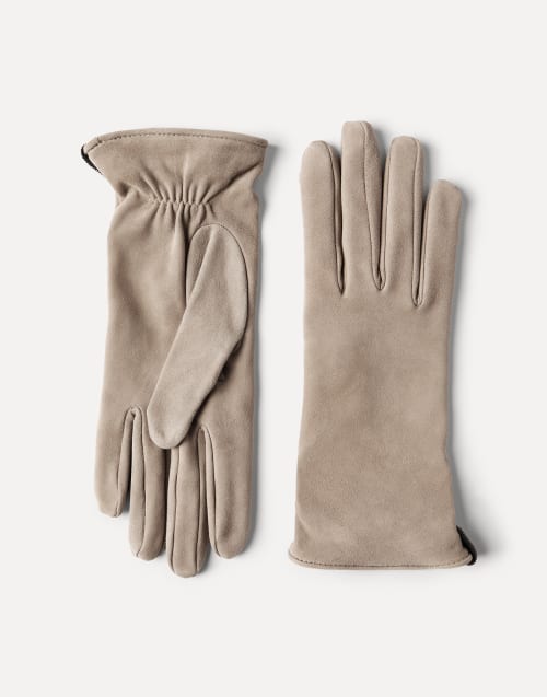 Suede gloves Beige Woman - Brunello Cucinelli