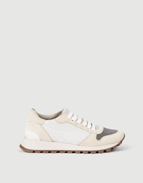 Suede and techno fabric runners White Woman - Brunello Cucinelli
