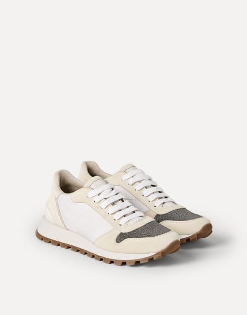 Suede and techno fabric runners White Woman - Brunello Cucinelli