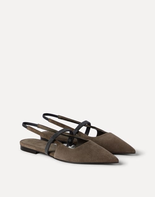 Flats Slingback in camoscio Marrone Donna - Brunello Cucinelli