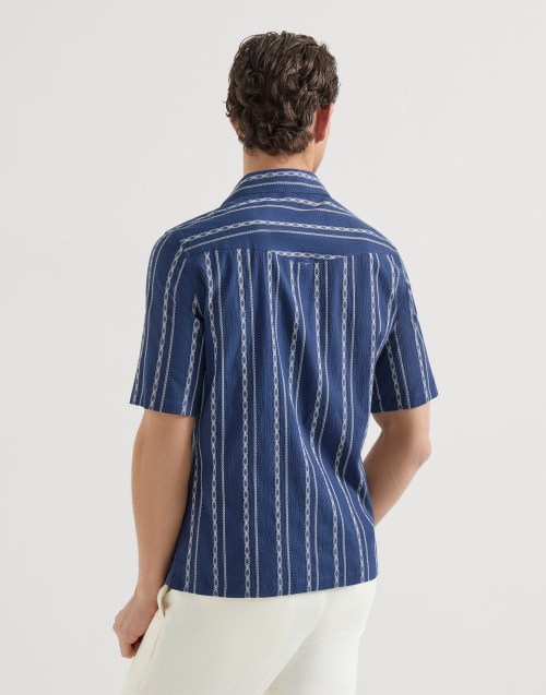 Camisa manga corta en seersucker Azul Aviación Hombre - Brunello Cucinelli