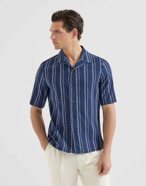 Camisa manga corta en seersucker Azul Aviación Hombre - Brunello Cucinelli