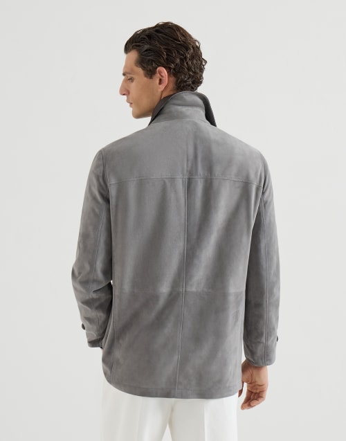 Jacke aus Veloursleder Mittelgrau Herren - Brunello Cucinelli