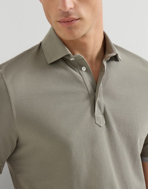 Piqué polo shirt Khaki Man - Brunello Cucinelli
