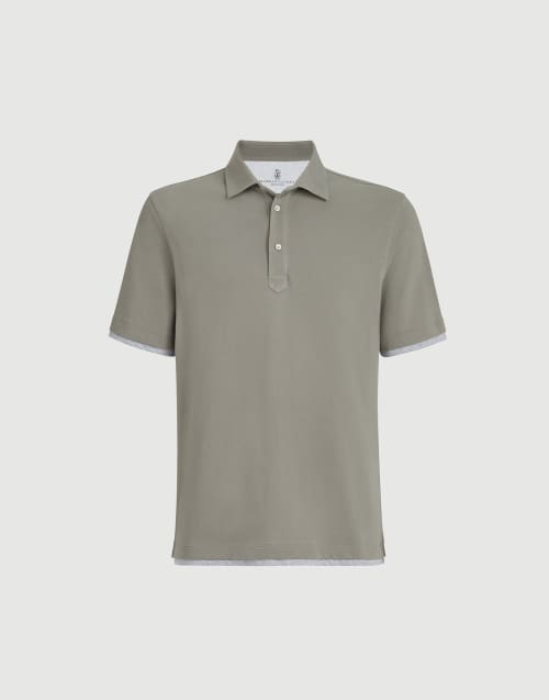 Piqué polo shirt Khaki Man - Brunello Cucinelli