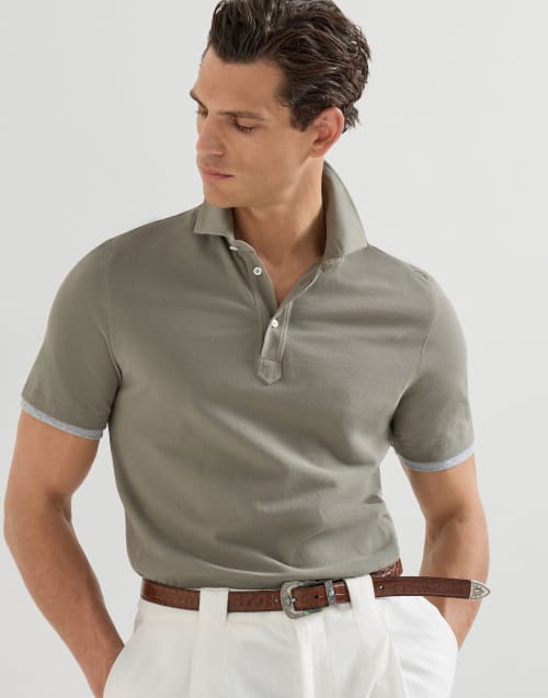 Piqué polo shirt Khaki Man - Brunello Cucinelli