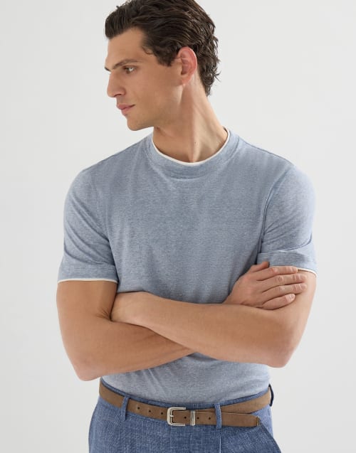 T-shirt with faux-layering Slate Man - Brunello Cucinelli