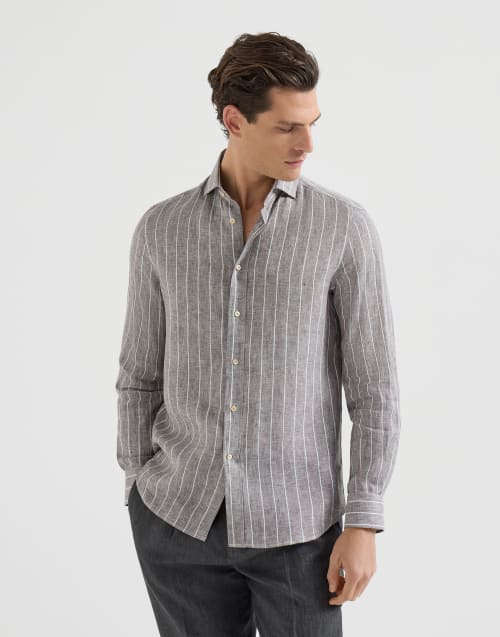 Chalk stripe shirt Hazelnut Man - Brunello Cucinelli