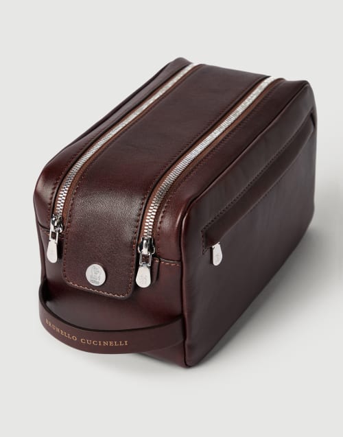 Calfskin beauty case with double zipper Burgundy Man - Brunello Cucinelli