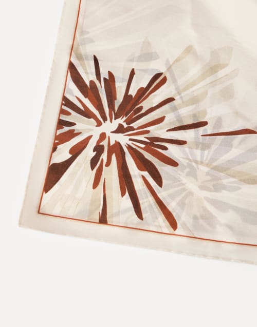 Bloom print pongee foulard Beige Woman - Brunello Cucinelli